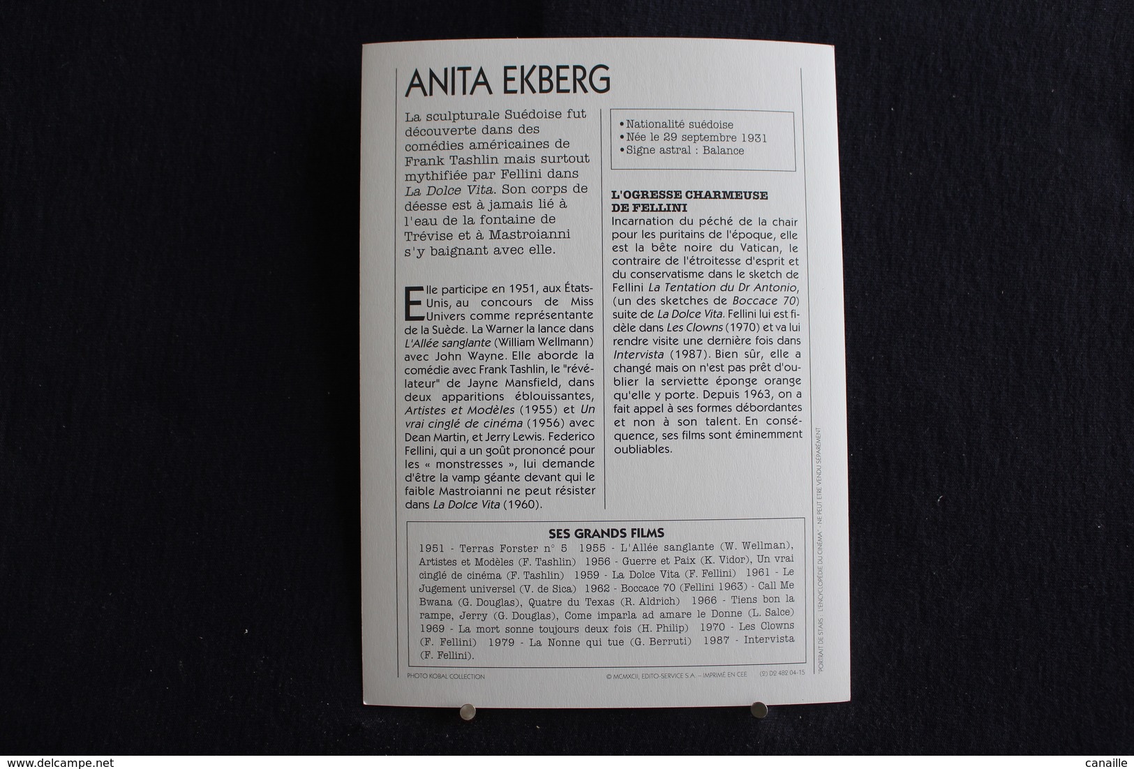 Sp-Actrice,italienne D'origine Suédoise,1955 -  Anita Ekberg, Née En 1931 En Suède,morte En 2015 à Rocca Di Papa,Italie. - Acteurs