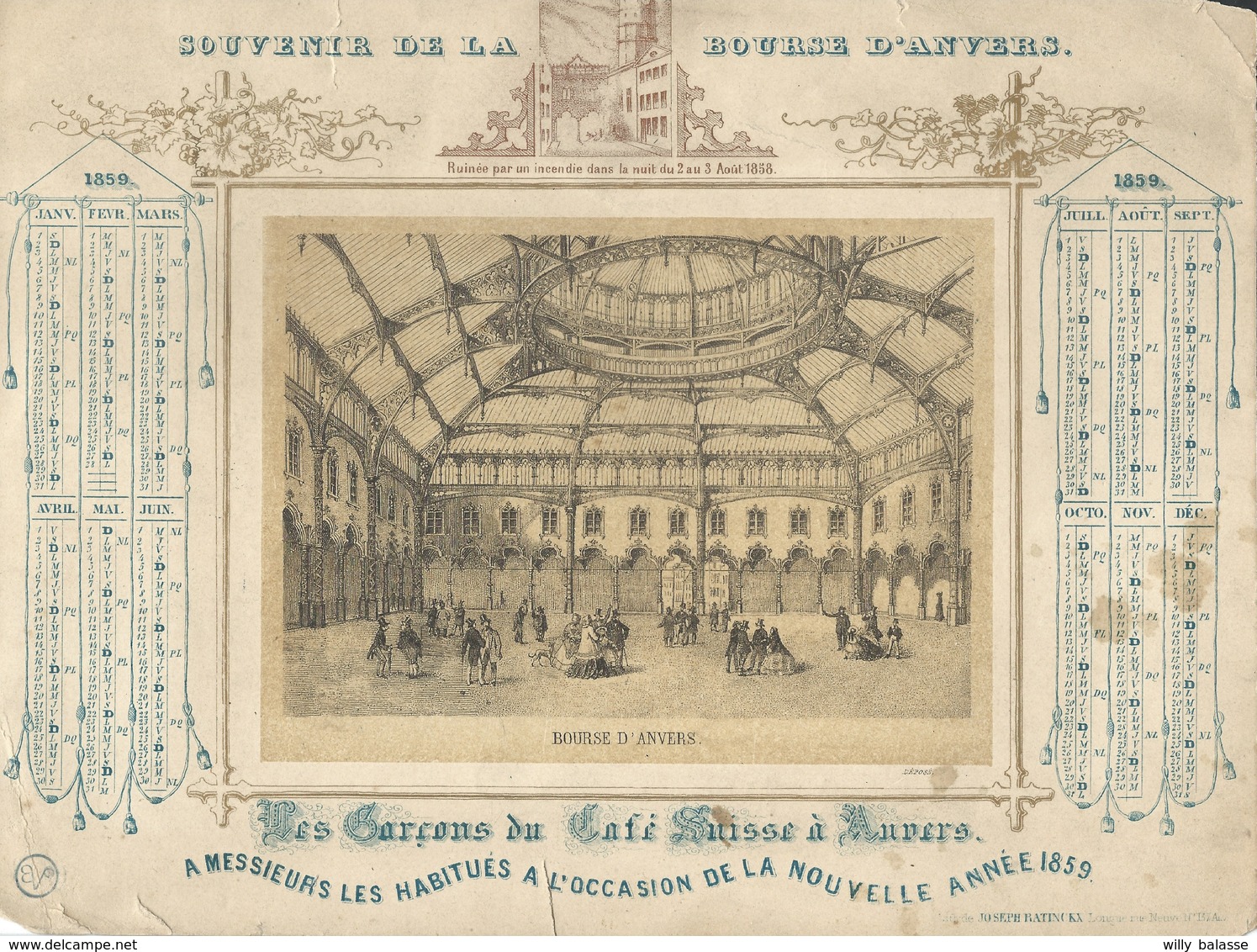 1859 Souvenir De La Bourse D' ANVERS "Les Garçons Du Café Suisse à Anvers" (pts Dfts) - Grand Format : ...-1900