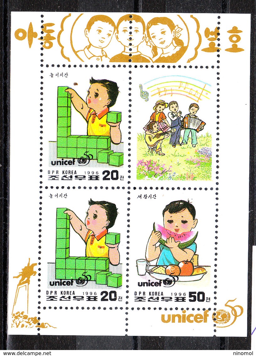 Korea Nord   - 1996. Bimbo Con Cubi ,cocomero, E Fisarmonica. Child With Cubes, Accordion And Eats Watermelon. MNH Sheet - Altri & Non Classificati