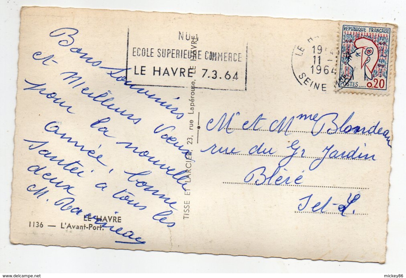LE HAVRE --1964--L'Avant-Port  ---timbre --cachet "Nuit Ecole Supérieure De Commerce" - Port