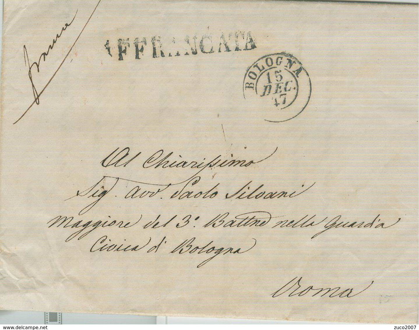 STATO PONTIFICIO - PREFILATELICA CON TESTO,BOLOGNA - ROMA -15 DICEMBRE 1847,AFFRANCATA 6 BAJ,X AVV.PAOLO SILVANI- NOTA - 1. ...-1850 Prefilatelia