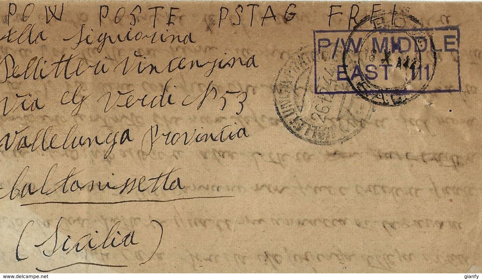 BIGLIETTO CAMPO PRIGIONIERI POW CAMP 51 NAIROBI KENYA 1944 VALLELUNGA PRATAMENO - Posta Militare (PM)