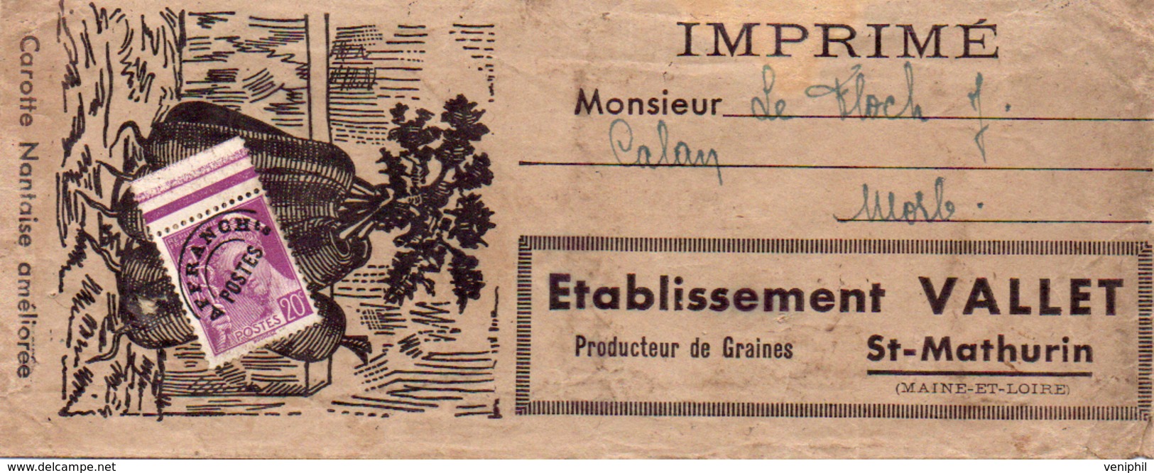 LETTRE  SACHET ECHANTILLON ILLUSTREE AFFRANCHIE PREO N° 78 -ET VALLET ST MATHURIN -MAINE ET LOIRE - 1893-1947