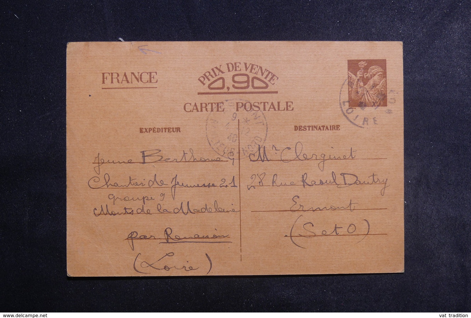 FRANCE - Entier Postal Type Iris Du Chantier De Jeunesse De La Loire Pour Ermont En 1940 - L 39762 - Cartes Postales Types Et TSC (avant 1995)