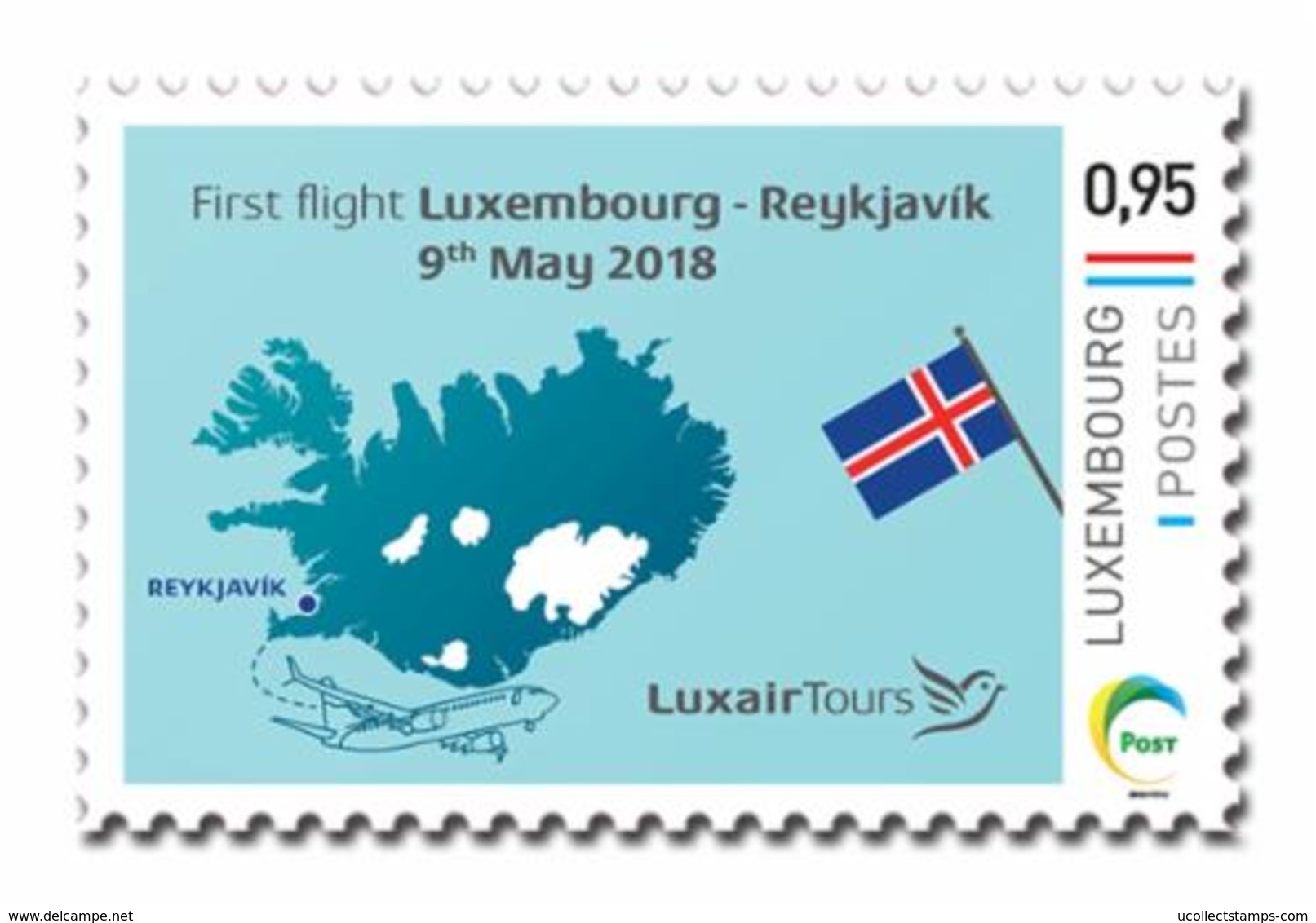 Luxemburg 2018  Eerste Vlucht Luxemburg-Reykjavik  Flag Map  Vlag Landkaart       Postfris/mnh/neuf - Ungebraucht