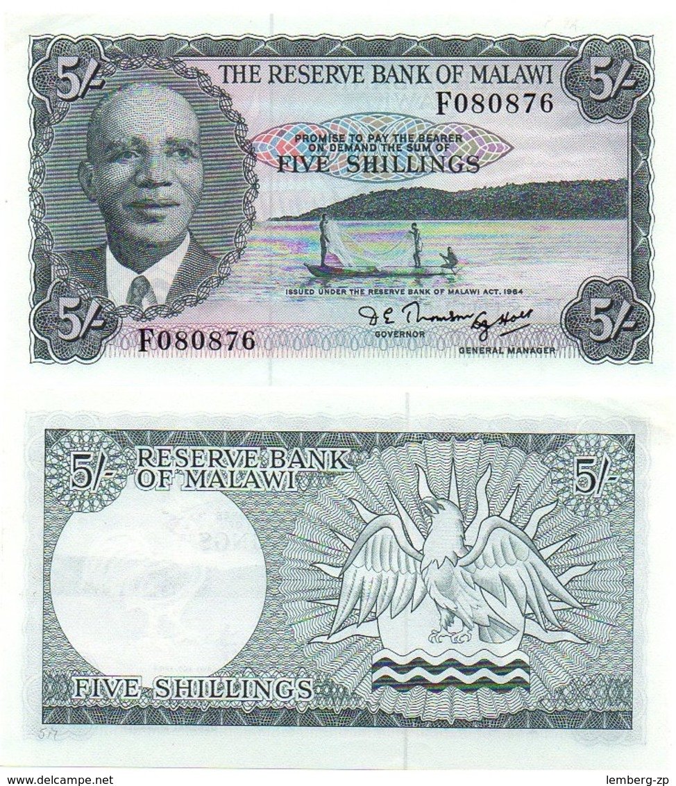 Malawi - 5 Shillings 1964 AUNC P. 1A Lemberg-Zp - Malawi