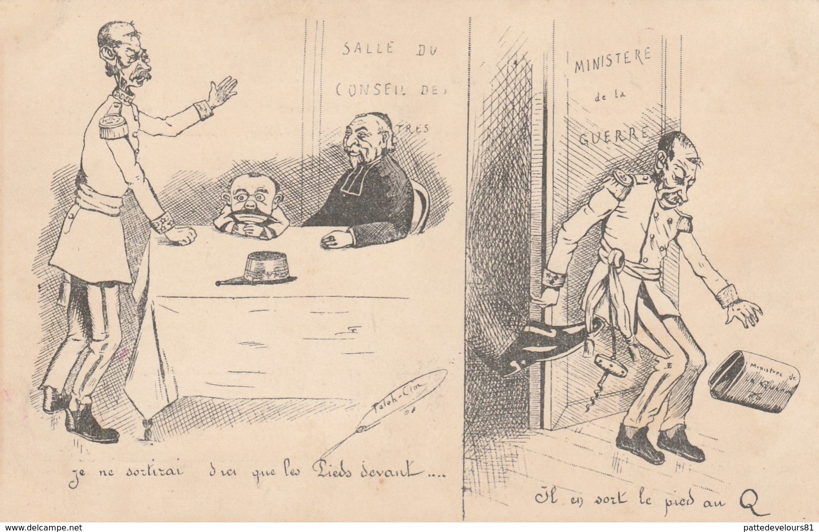 CPA Politique Caricature Satirique Ministre COMBES / ROUVE Ministère Guerre Coup De Pied Au Cul  Illustrateur (2 Scans) - Satiriques