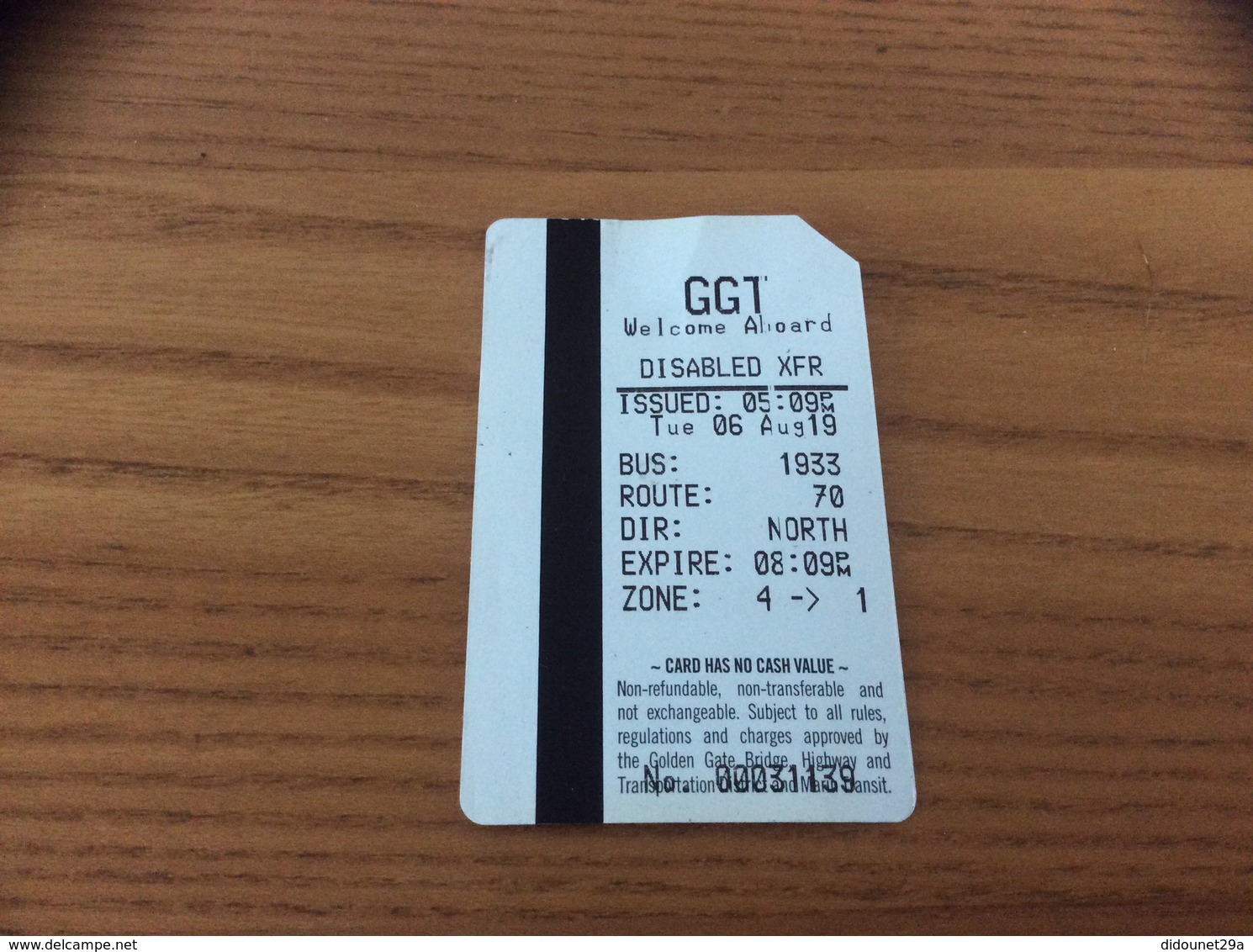 Ticket De Bus - Golden Gate Transit - SAN FRANSISCO - USA - World