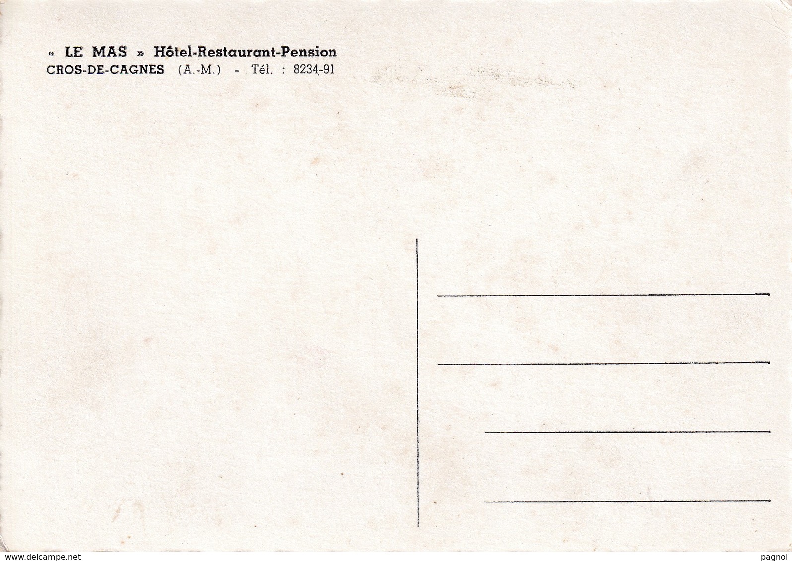 06: Cros-de-Cagnes : Le Mas - Hôtel-Restaurant-Pension ( Cpsm G.F. ) - Autres & Non Classés