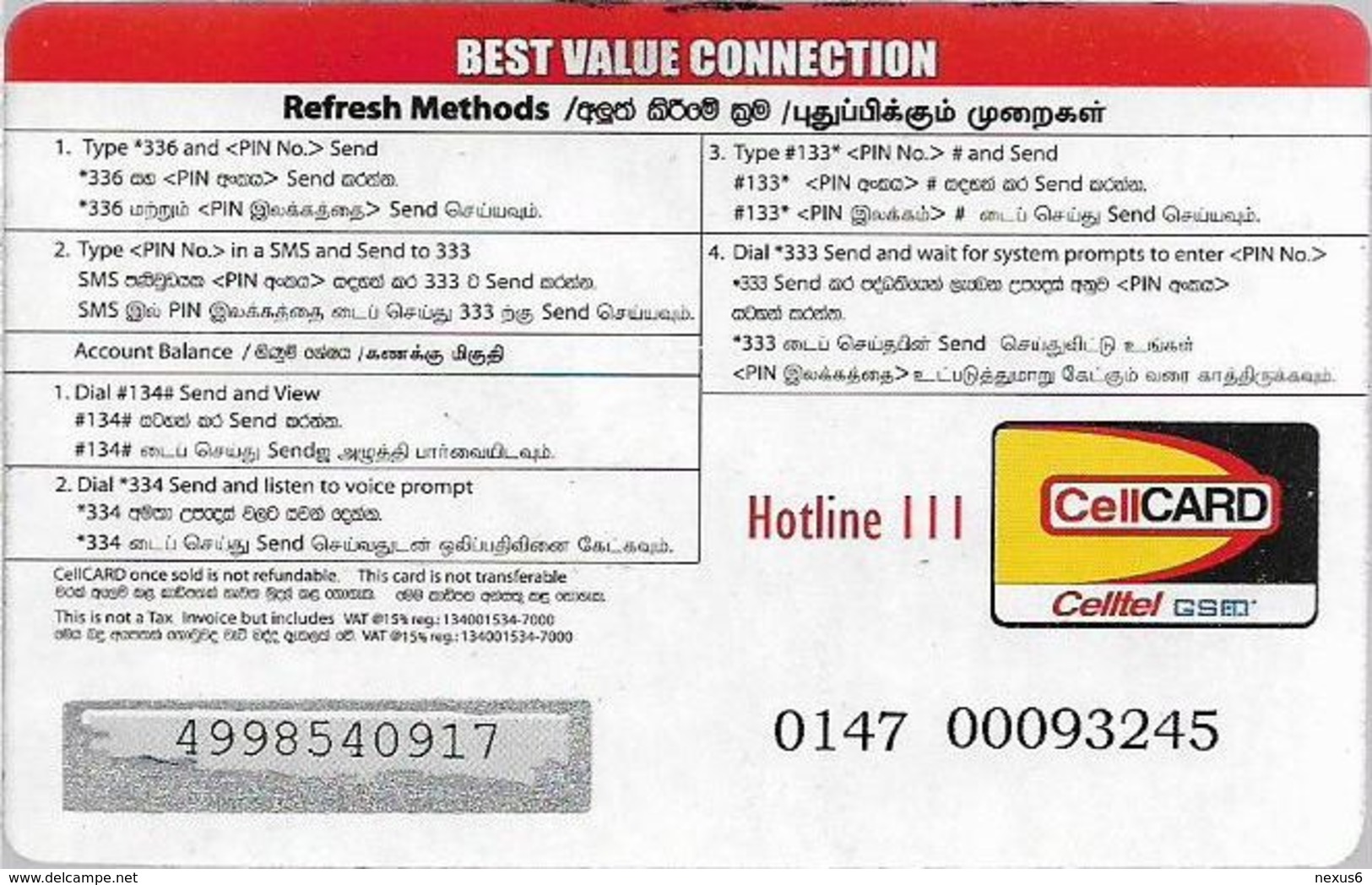 Sri Lanka - Celltel - Man On Phone, Prepaid 450Rs, Used - Sri Lanka (Ceylon)