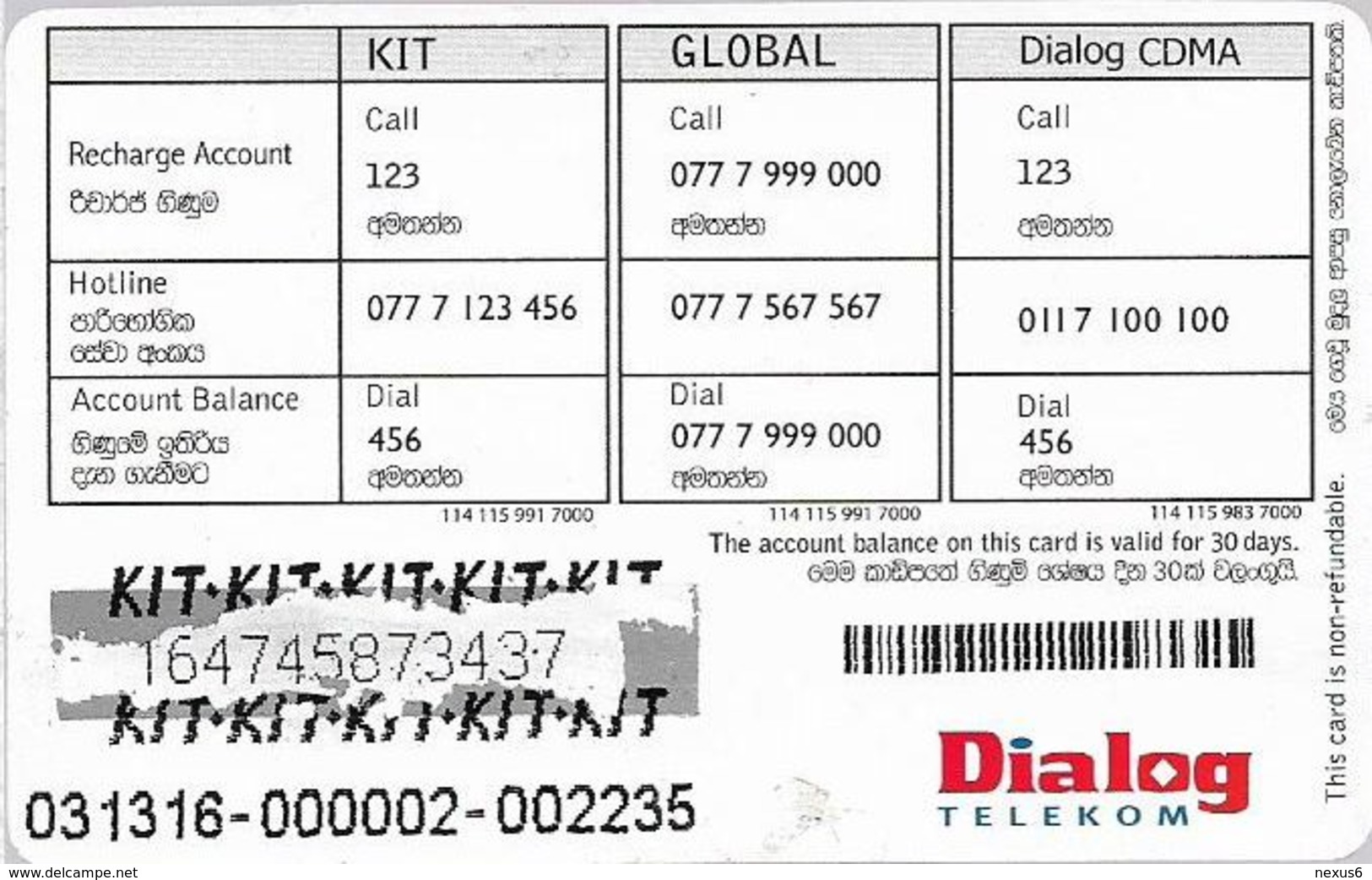 Sri Lanka - Dialog Tel. - EZ Card, Three Cricket Players, Prepaid 100Rs, Used - Sri Lanka (Ceylon)