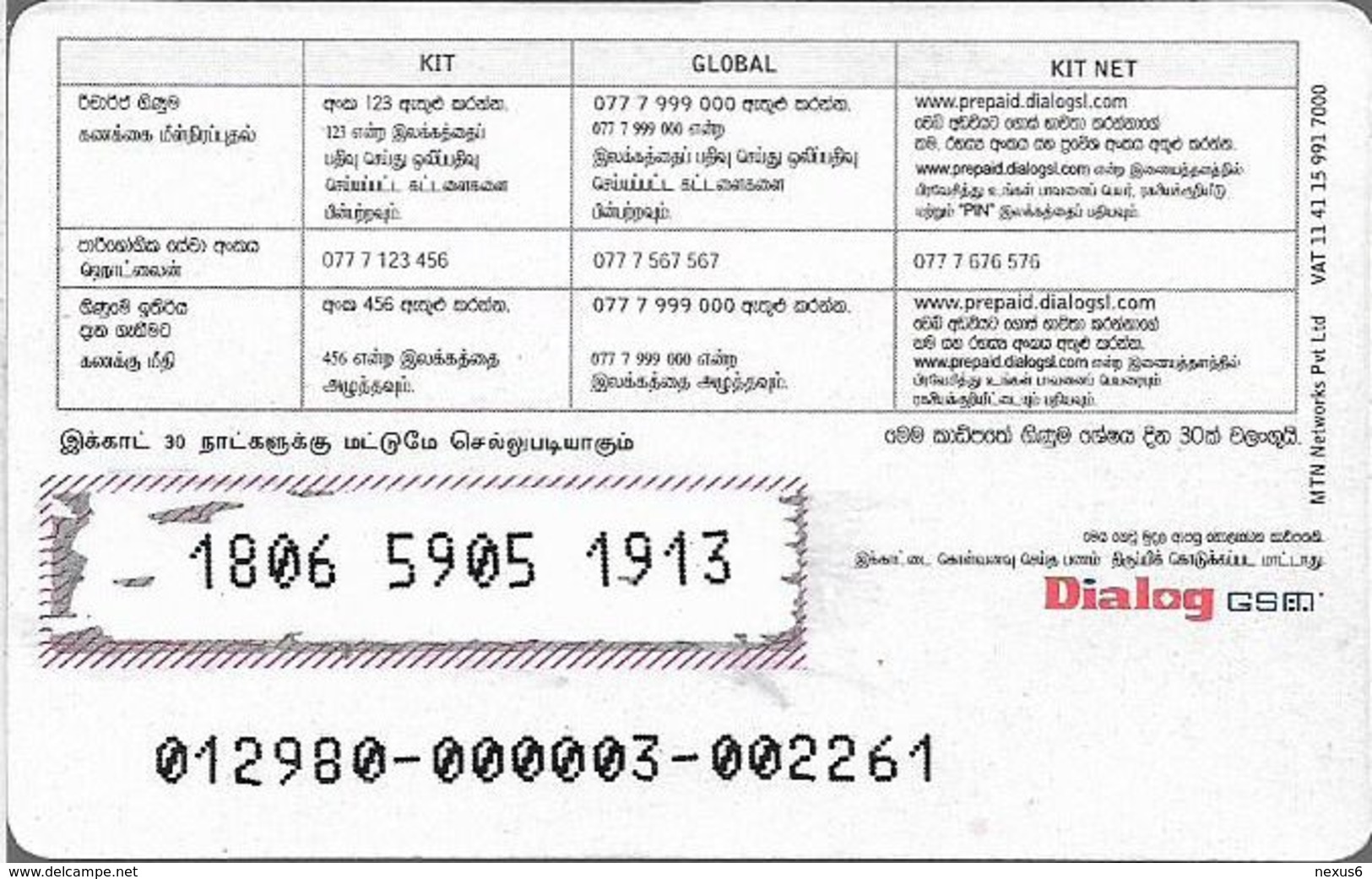 Sri Lanka - Dialog Tel. - KIT Card, Tamil Girl, Prepaid 100Rs, Used - Sri Lanka (Ceylon)