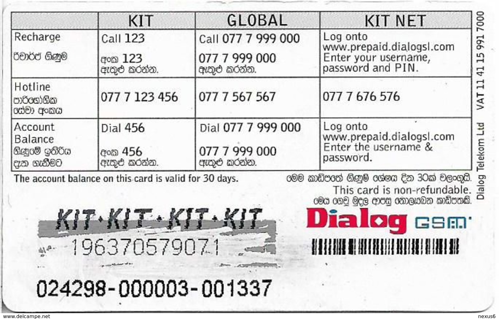 Sri Lanka - Dialog Tel. - KIT Card, Two Cricket Team Players Version #1, Prepaid 100Rs, Used - Sri Lanka (Ceylon)