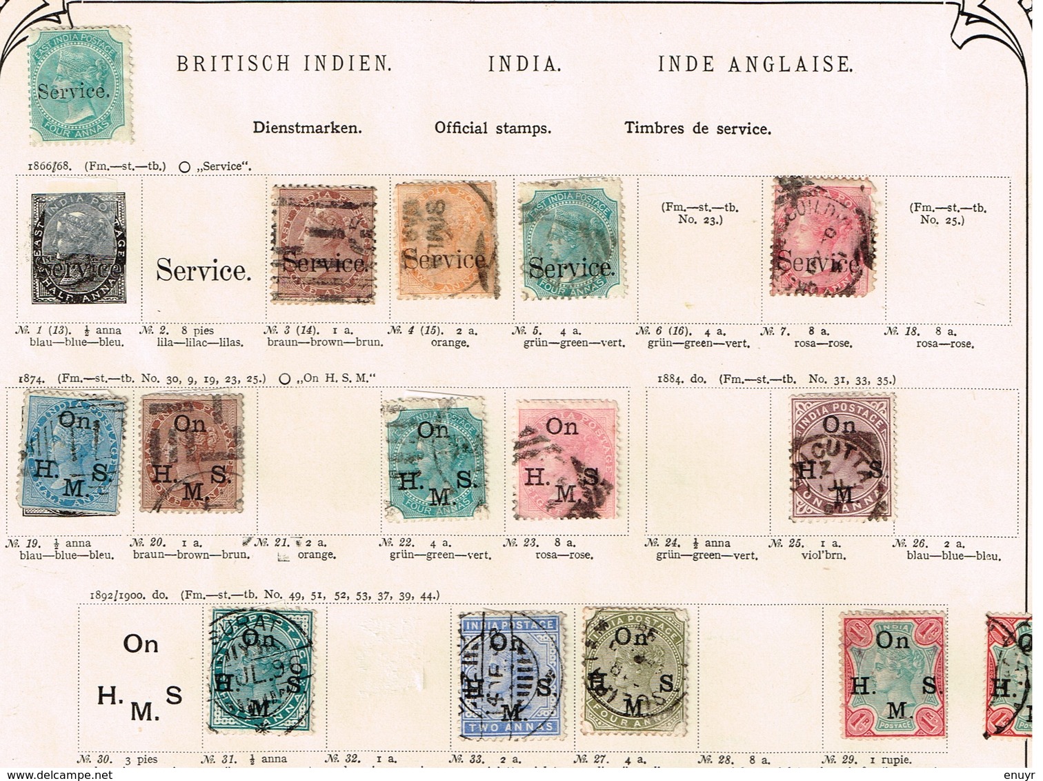 Indes anglaises ancienne collection sur feuilles d'époque