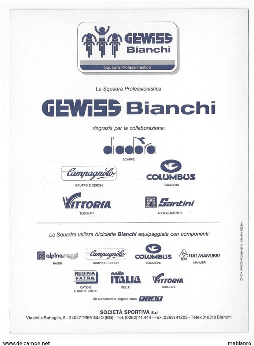 CARTE CYCLISME DAVIDE CASSANI TEAM GEWISS 1989 - Ciclismo