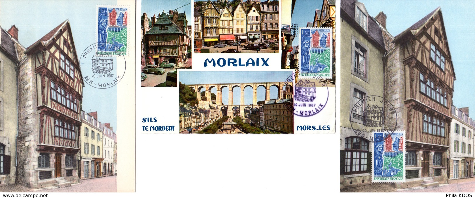 Lot " MORLAIX " Sur 3 Cartes Maximum De 1967. Diverses éditions. N° YT 1505. TB état CM - Collections, Lots & Series
