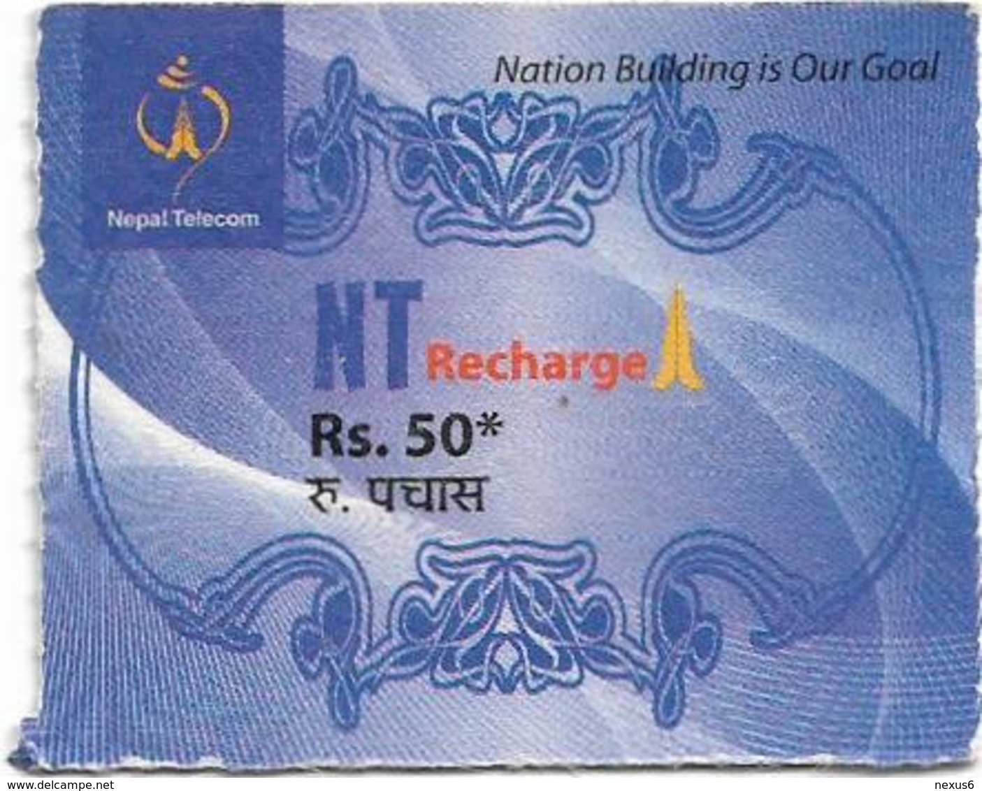 Nepal - Nepal Telecom - Generic NT Refill Design (Deep Blue), Mini Prepaid 50Rs, Exp.31.12.2020, Used - Népal