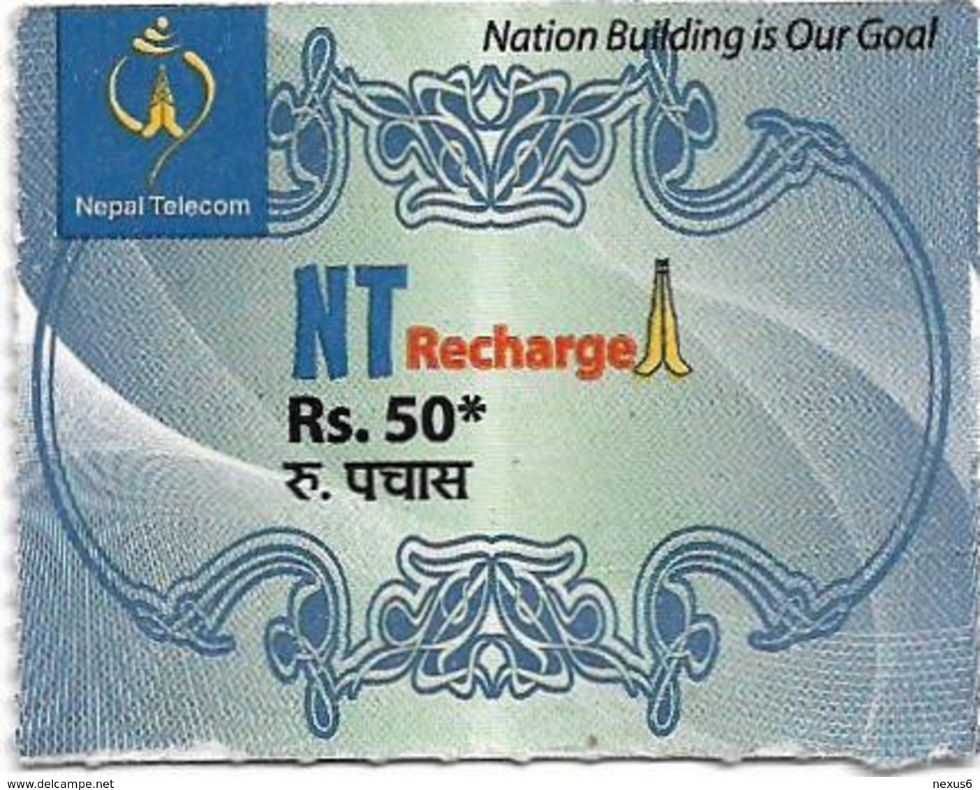 Nepal - Nepal Telecom - Generic NT Refill Design (Light Blue), Mini Prepaid 50Rs, Exp.30.06.2021, Used - Nepal