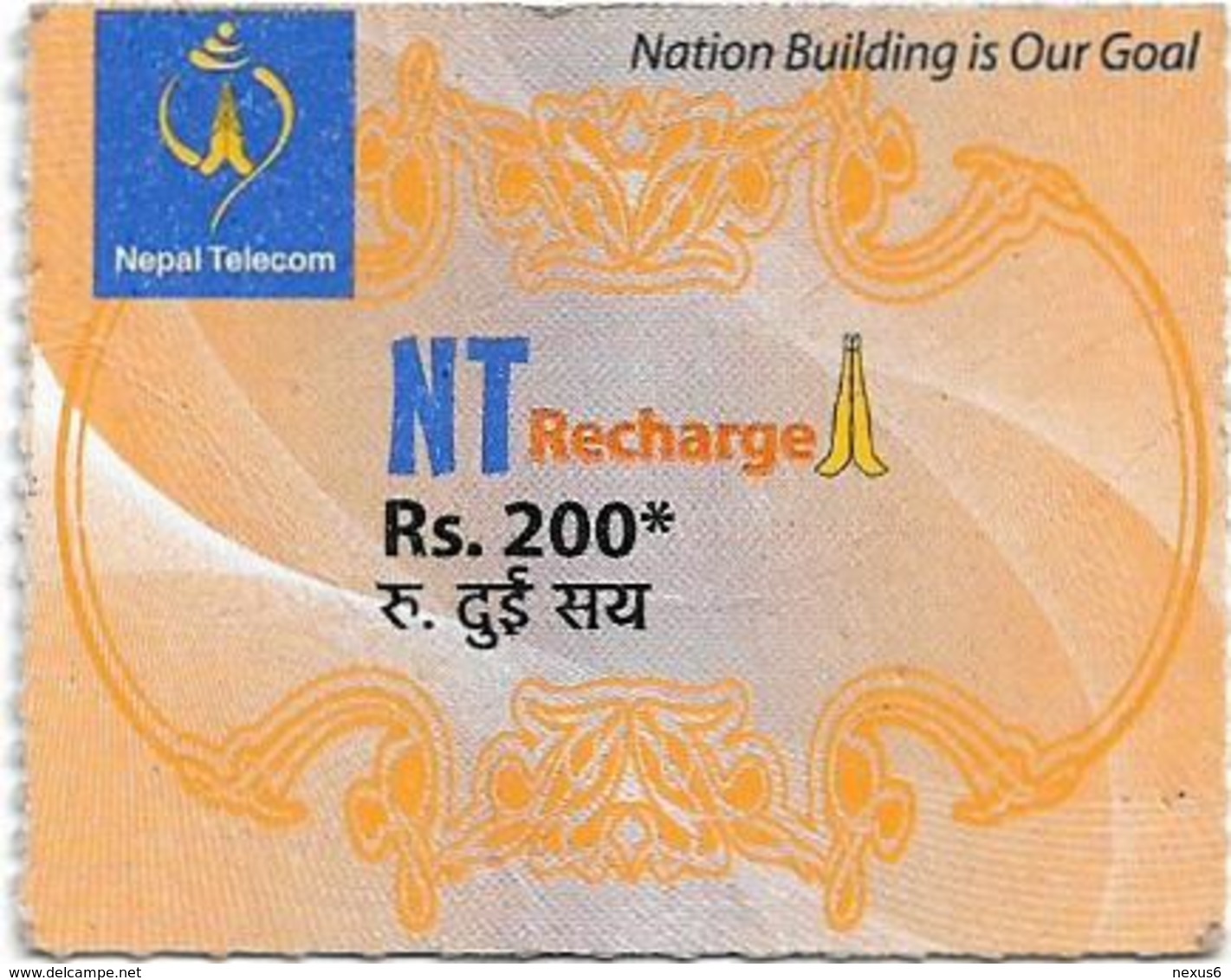 Nepal - Nepal Telecom - Generic NT Refill Design (Orange), Mini Prepaid 200Rs, Exp.31.01.2021, Used - Nepal