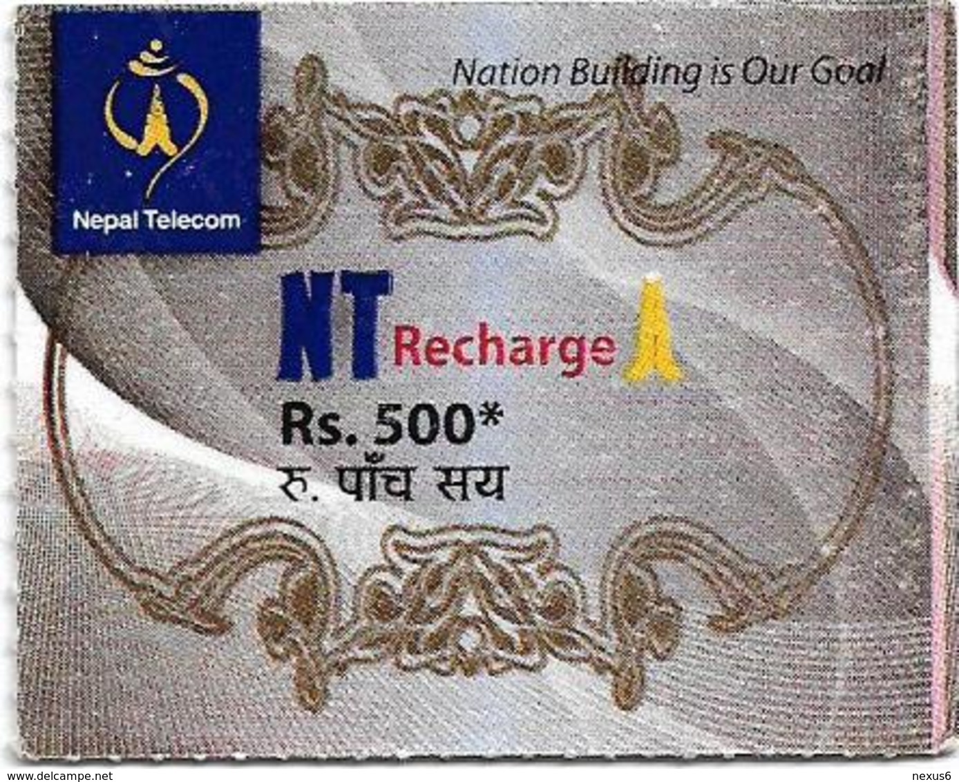 Nepal - Nepal Telecom - Generic NT Refill Design (Brown), Mini Prepaid 500Rs, Exp.30.06.2020, Used - Nepal