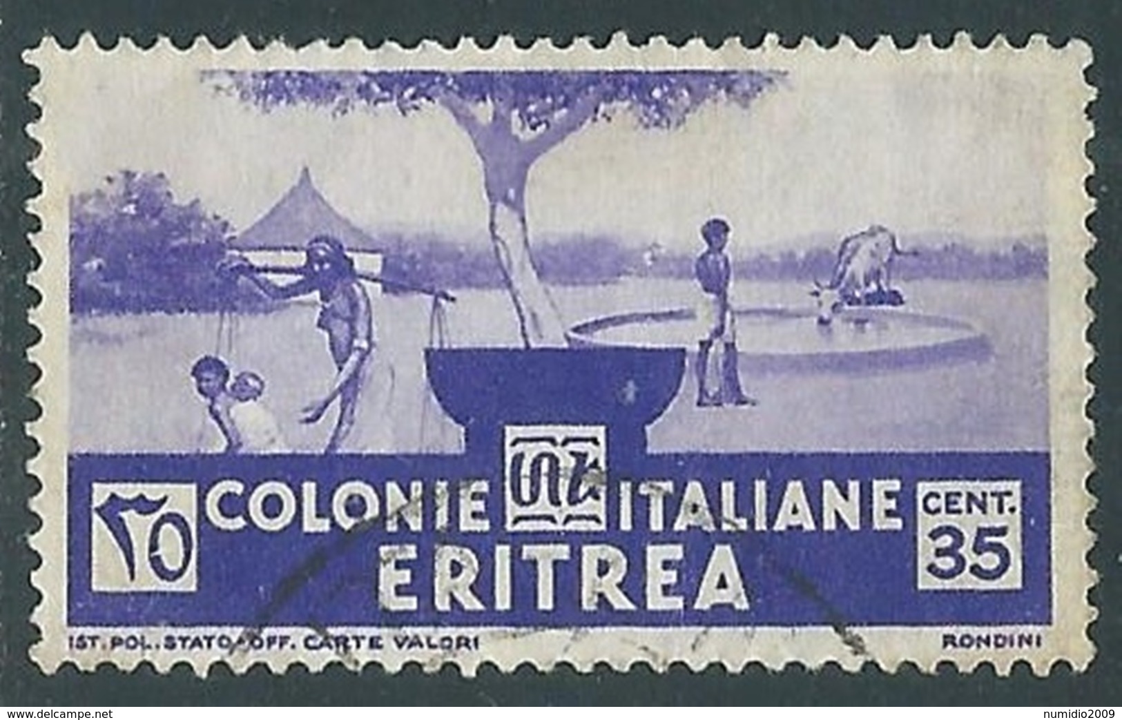 1933 ERITREA USATO SOGGETTI AFRICANI 35 CENT - UR31-5 - Eritrea