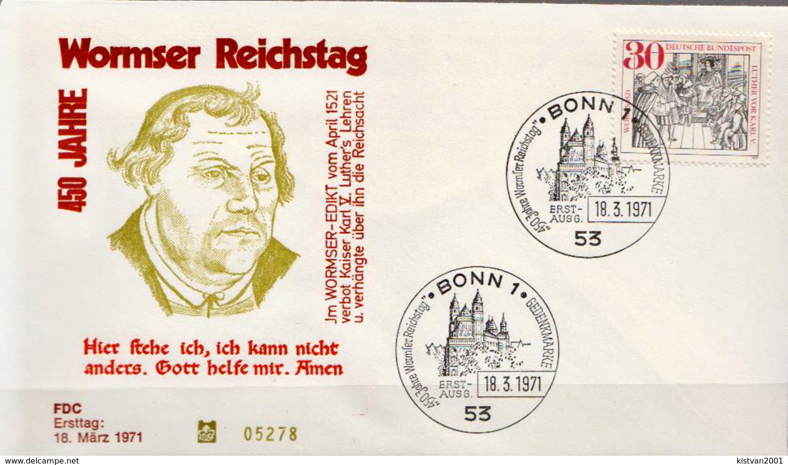 Germany Luther Stamp On FDC From 1971 - Cristianesimo