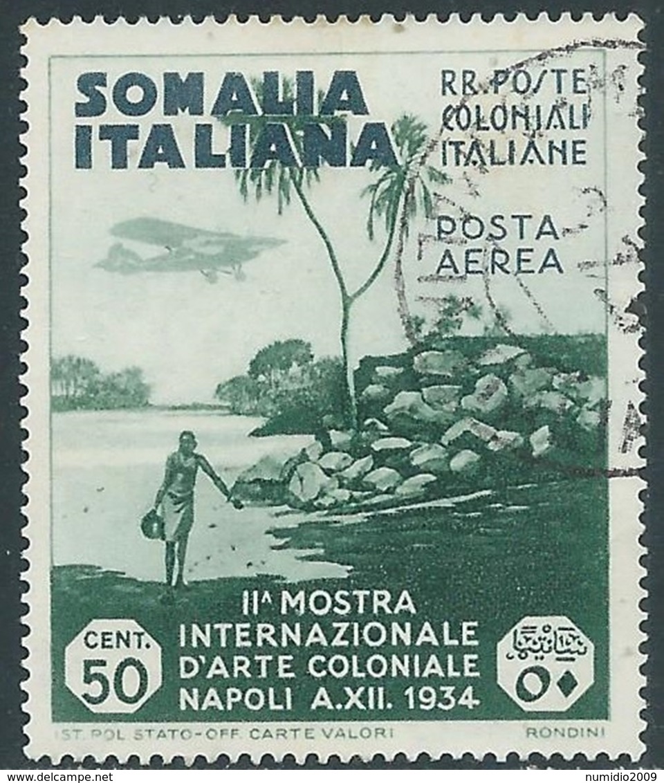 1934 SOMALIA POSTA AEREA USATO MOSTRA ARTE COLONIALE 50 CENT - UR31-9 - Somalia