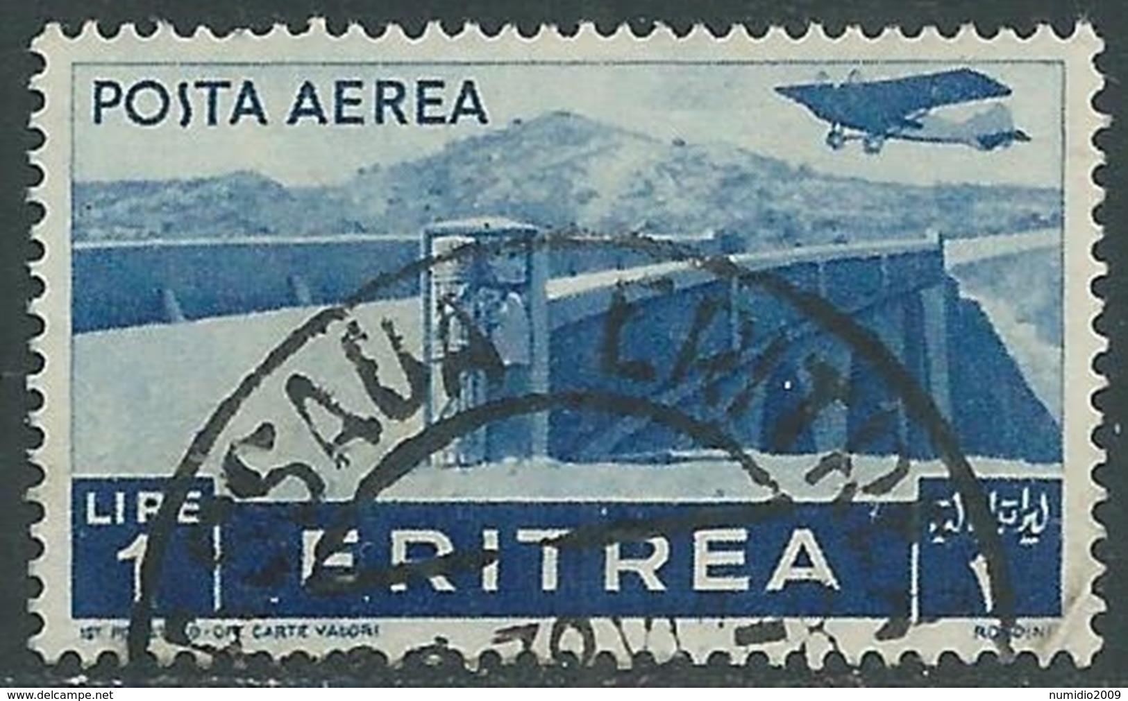 1936 ERITREA POSTA AEREA USATO SOGGETTI AFRICANI 1 LIRA - UR31-2 - Eritrea