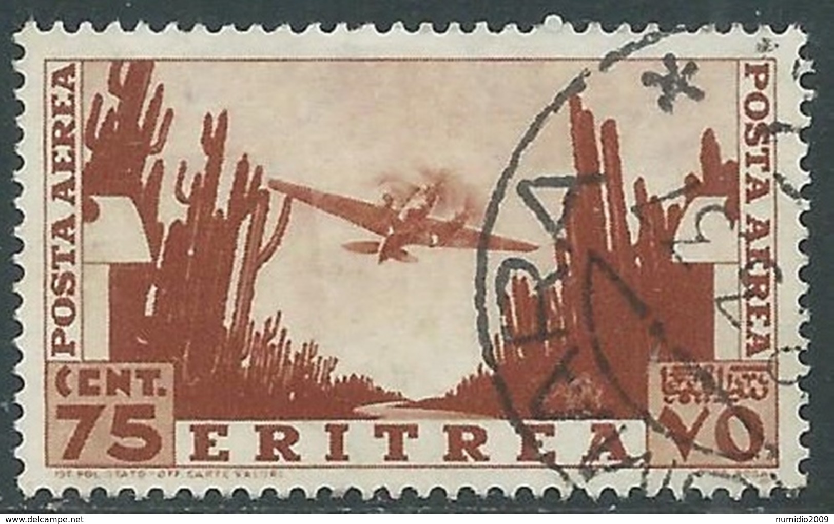 1936 ERITREA POSTA AEREA USATO SOGGETTI AFRICANI 75 CENT - UR31-2 - Eritrea