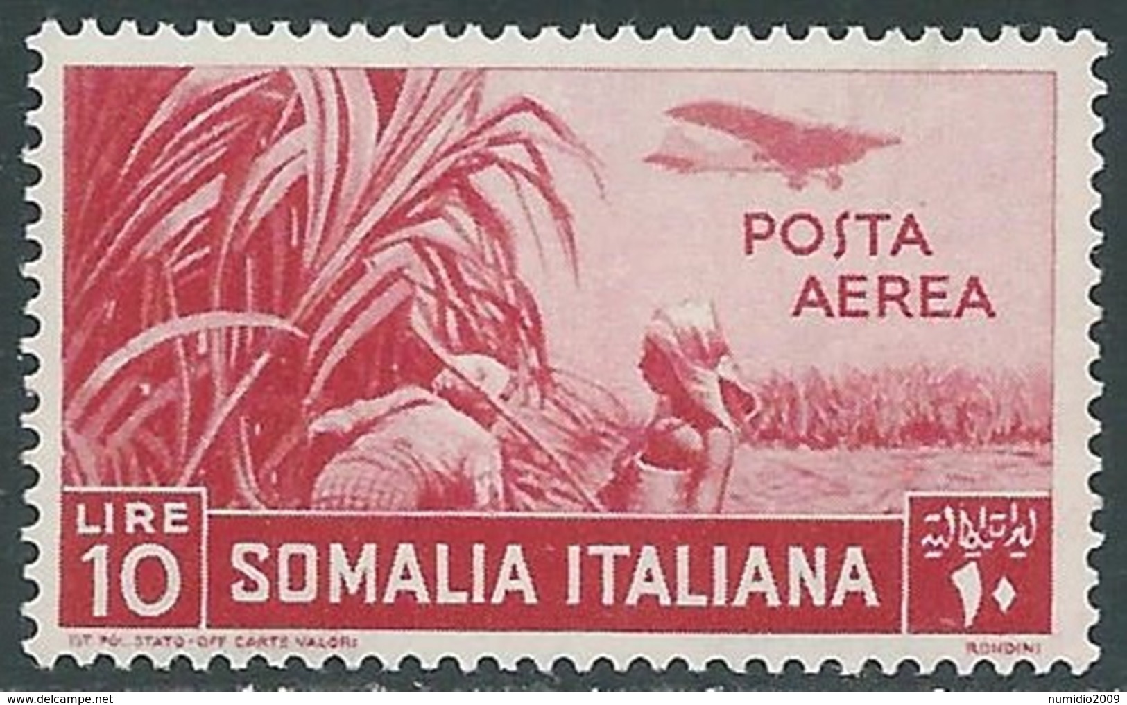 1936 SOMALIA POSTA AEREA SOGGETTI AFRICANI 10 LIRE MNH ** - UR35 - Somalia