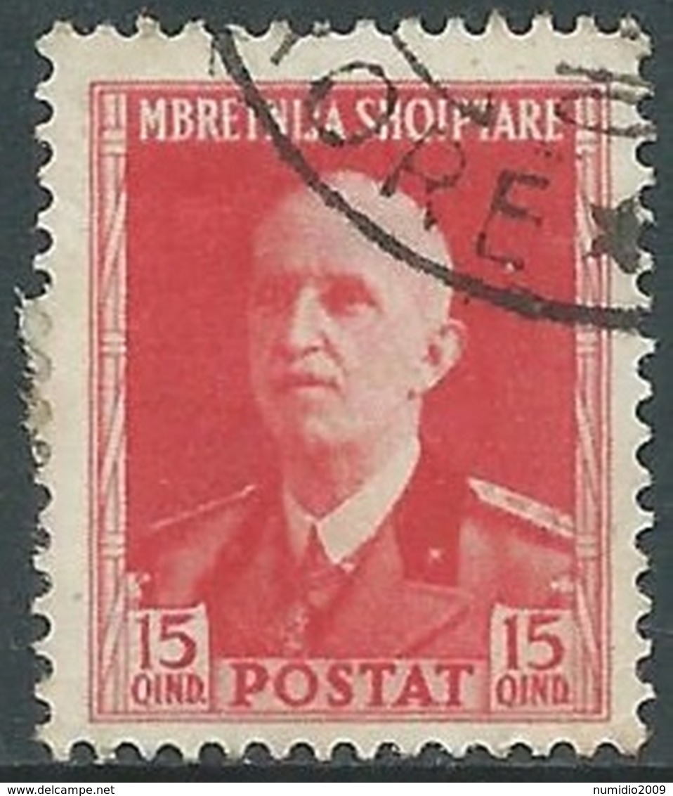 1939-40 ALBANIA USATO SERIE ORDINARIA 15 Q - UR29-3 - Albania