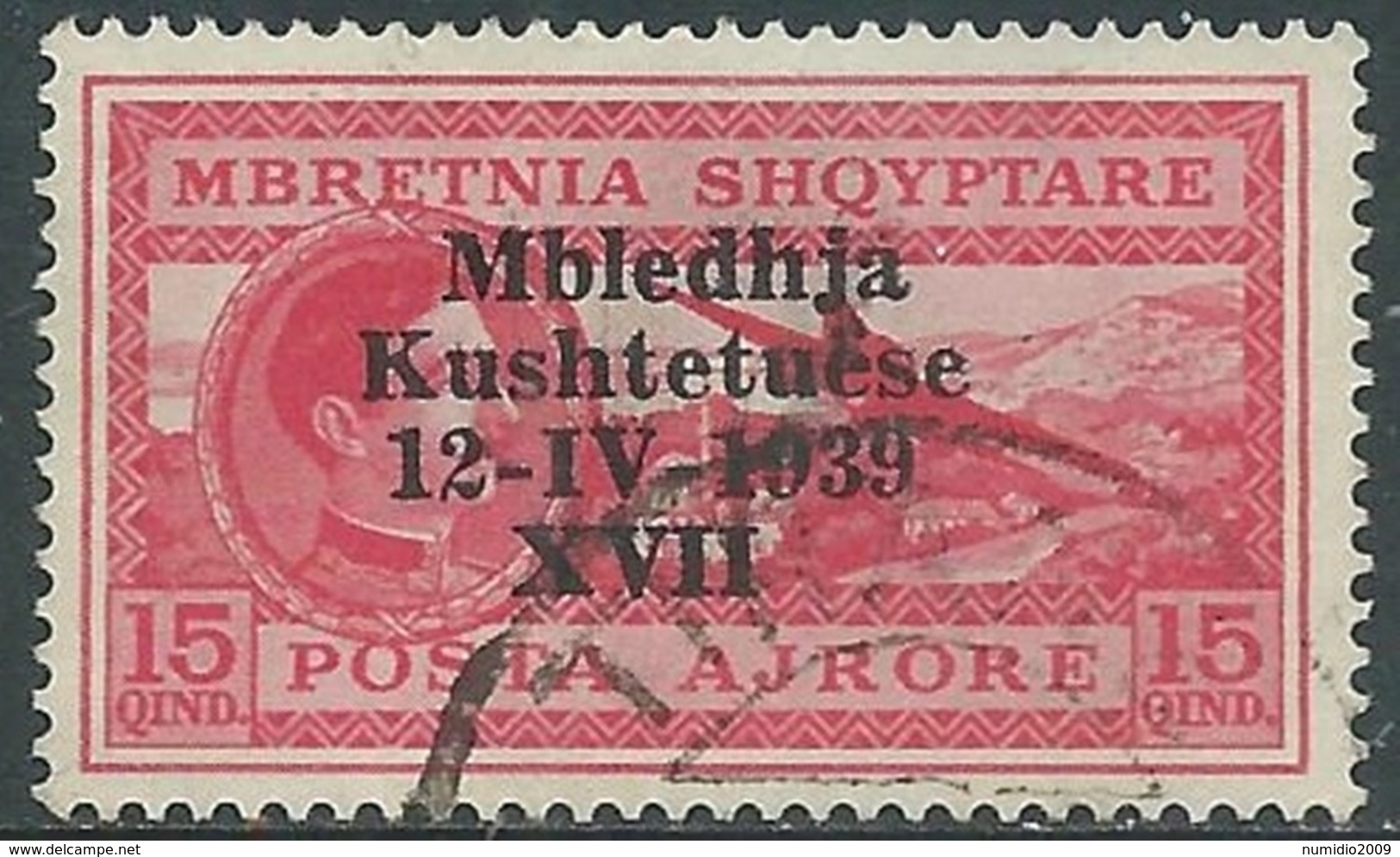 1939 ALBANIA POSTA AEREA USATO ASSEMBLEA COSTITUENTE 15 Q - UR31-6 - Albania