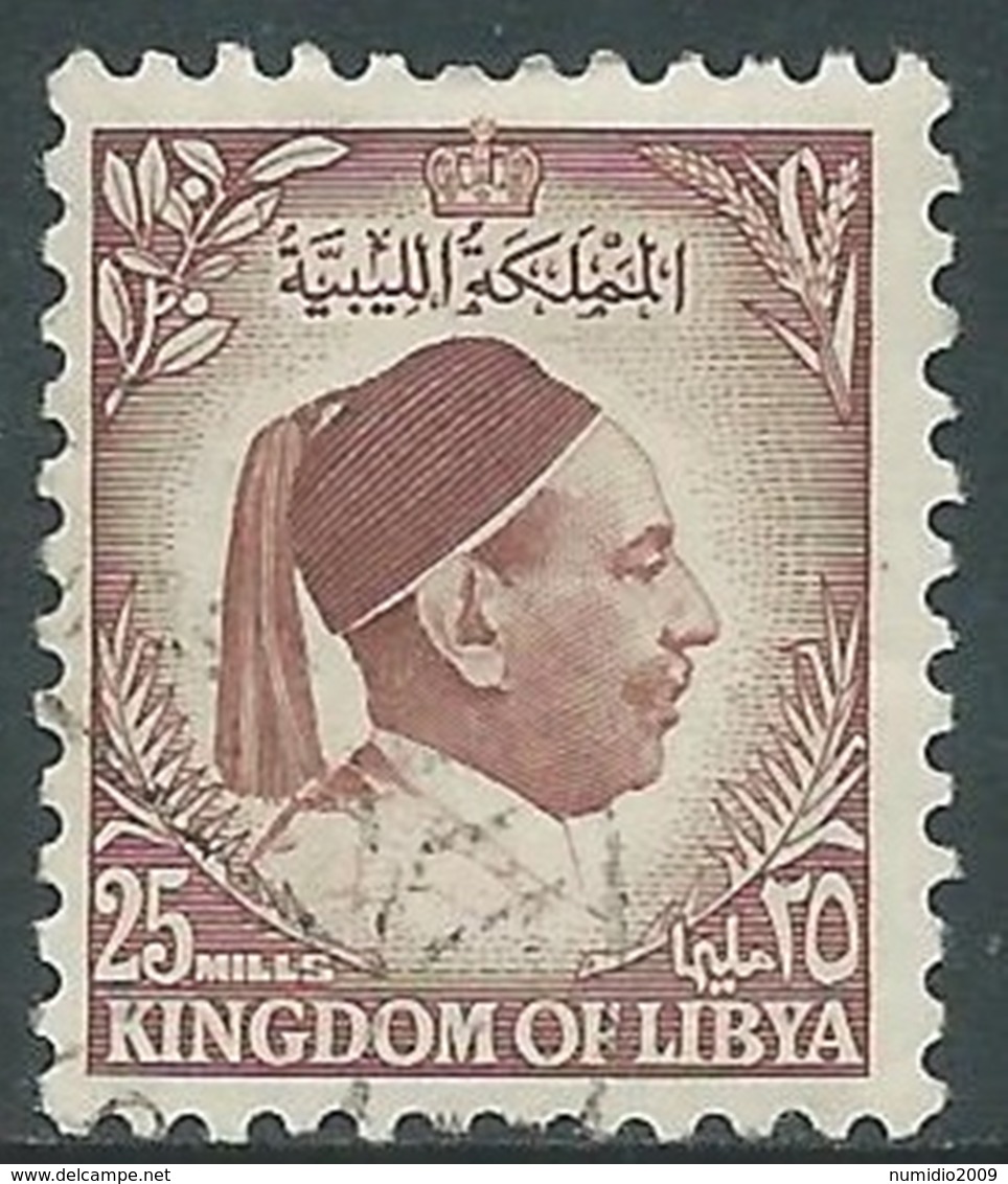 1952 LIBIA REGNO USATO EFFIGIE RE IDRISS 25 M - UR29-3 - Libia