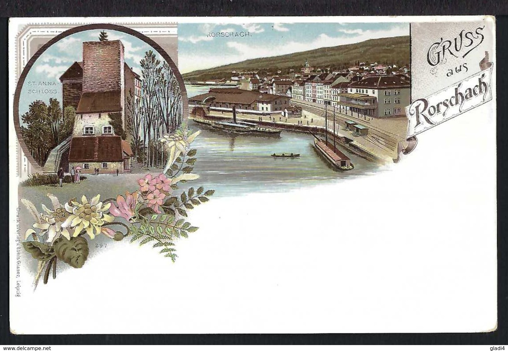 Gruss Aus Rorschach - 2-Bild Litho - St. Annaschloss Und Hafen - Rorschach