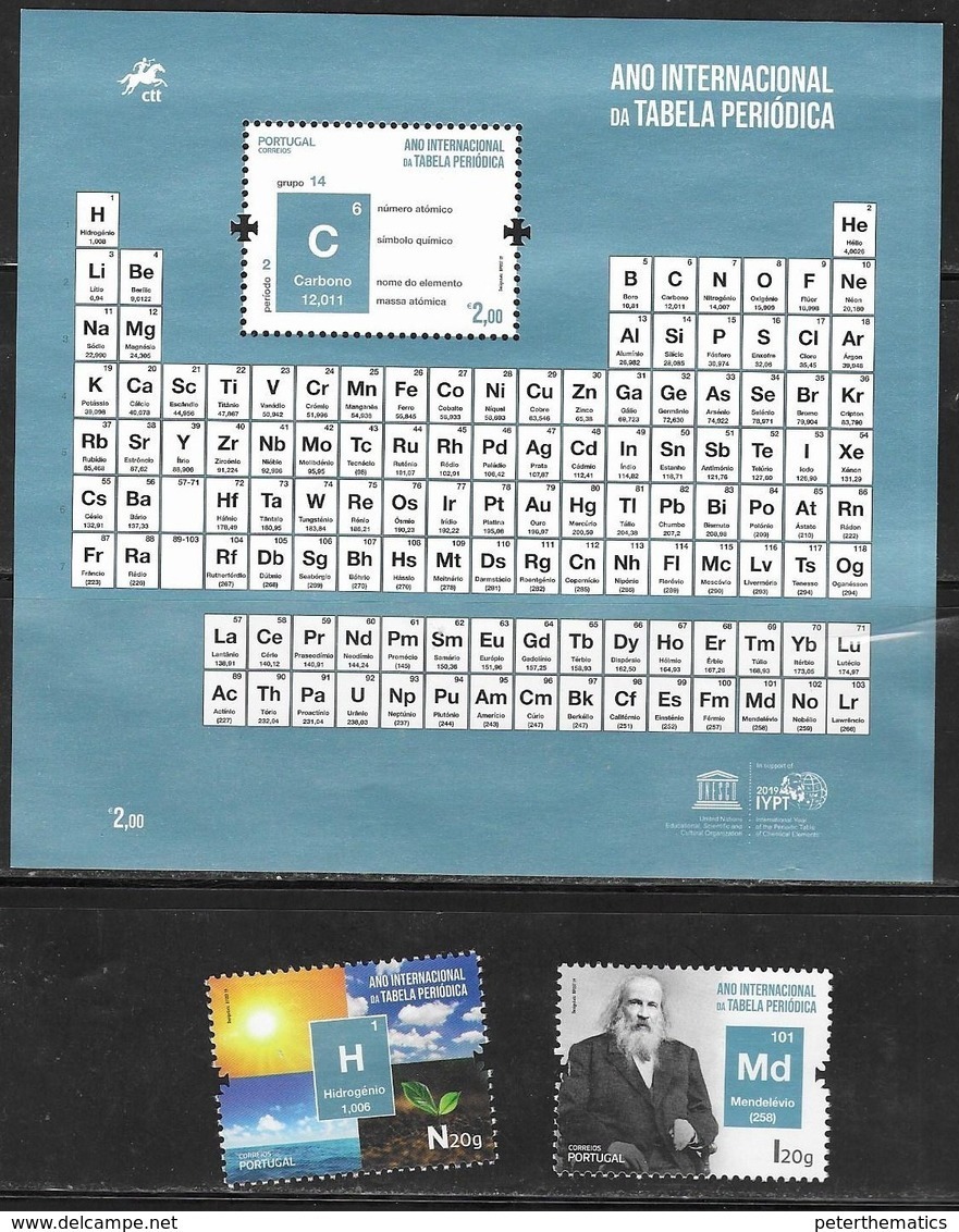 PORTUGAL , 2019, MNH, INTERNATIONAL YEAR OF THE PERIODIC TABLE OF CHEMICAL ELEMENTS, D. MENDELEEV,2v +S/SHEET - Química