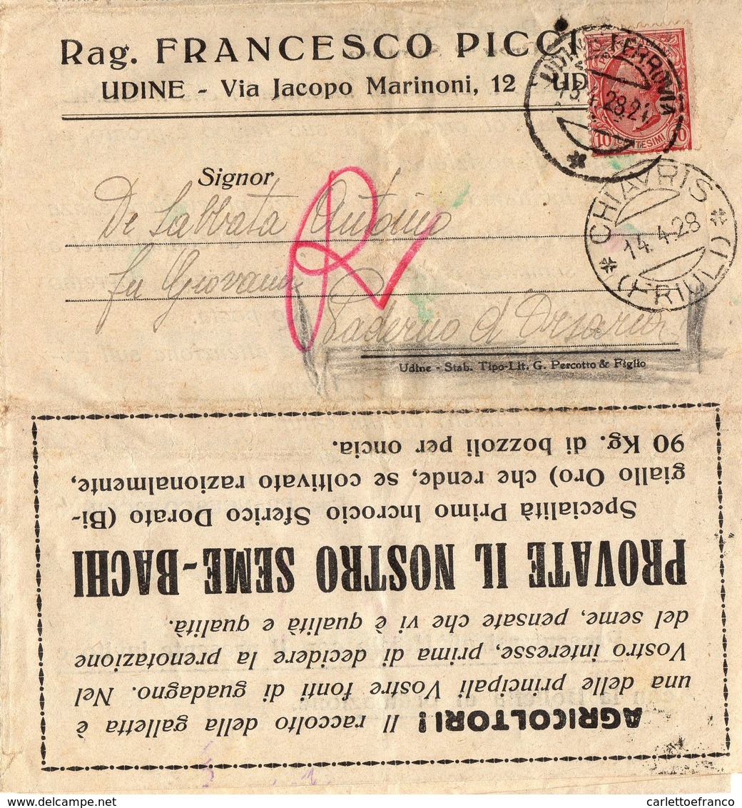 Piego Commerciale Con Raro Annullo Chiavris - Friuli  ( 221) - Storia Postale