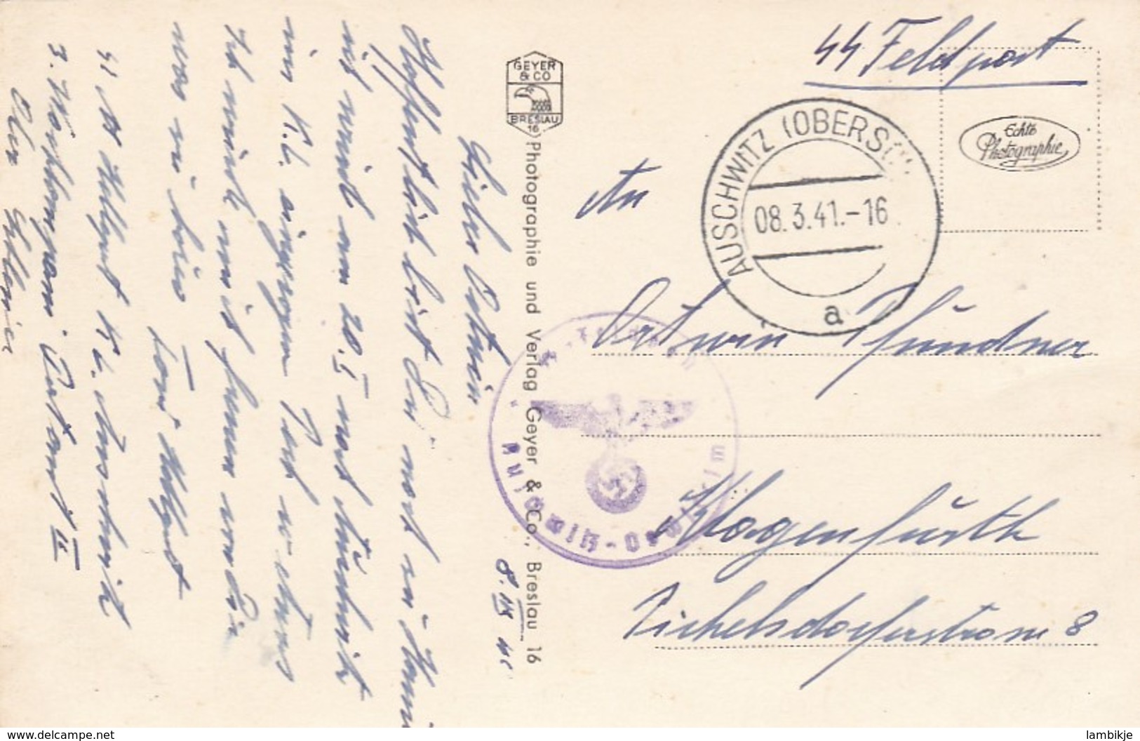 Deutsches Reich SS Feldpostkarte 1941 Stempel Auschwitz - Gebraucht