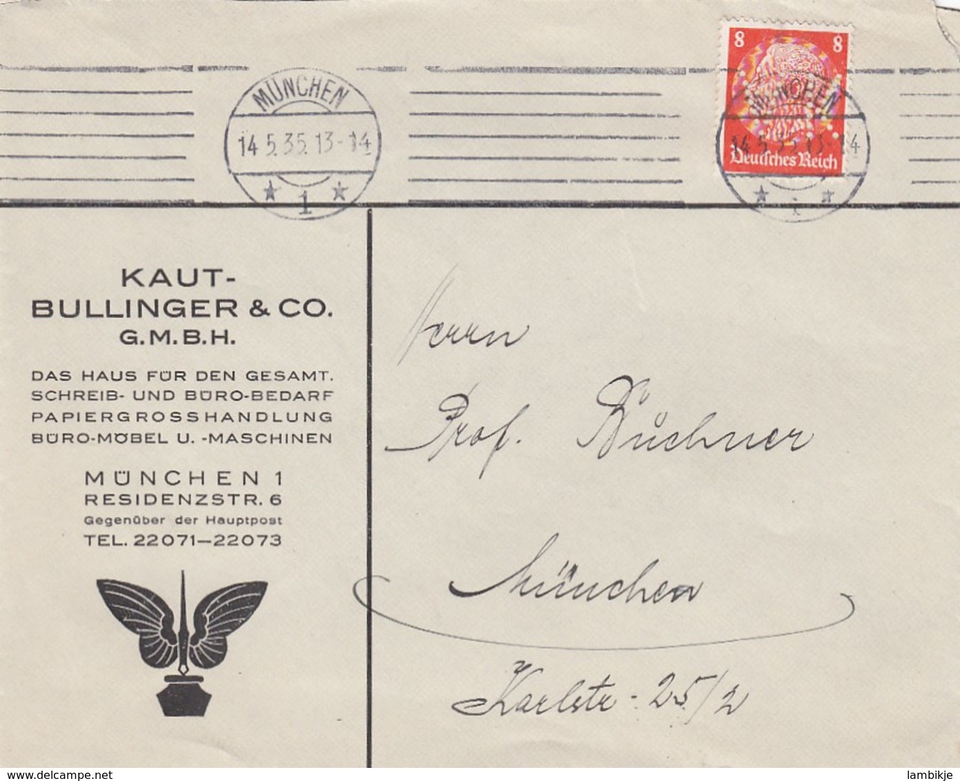 Deutsches Reich Brief Firmenlochung / Perfin 1935 AK - Covers & Documents