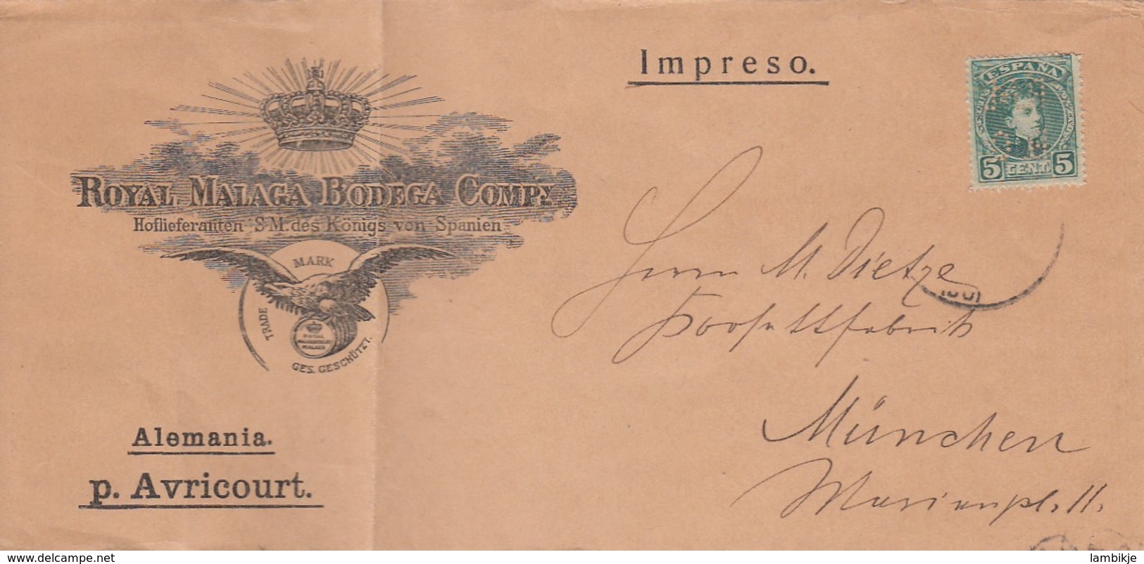 Spain Cover Brief Firmenlochung / Perfin 1901 MRBC - Briefe U. Dokumente