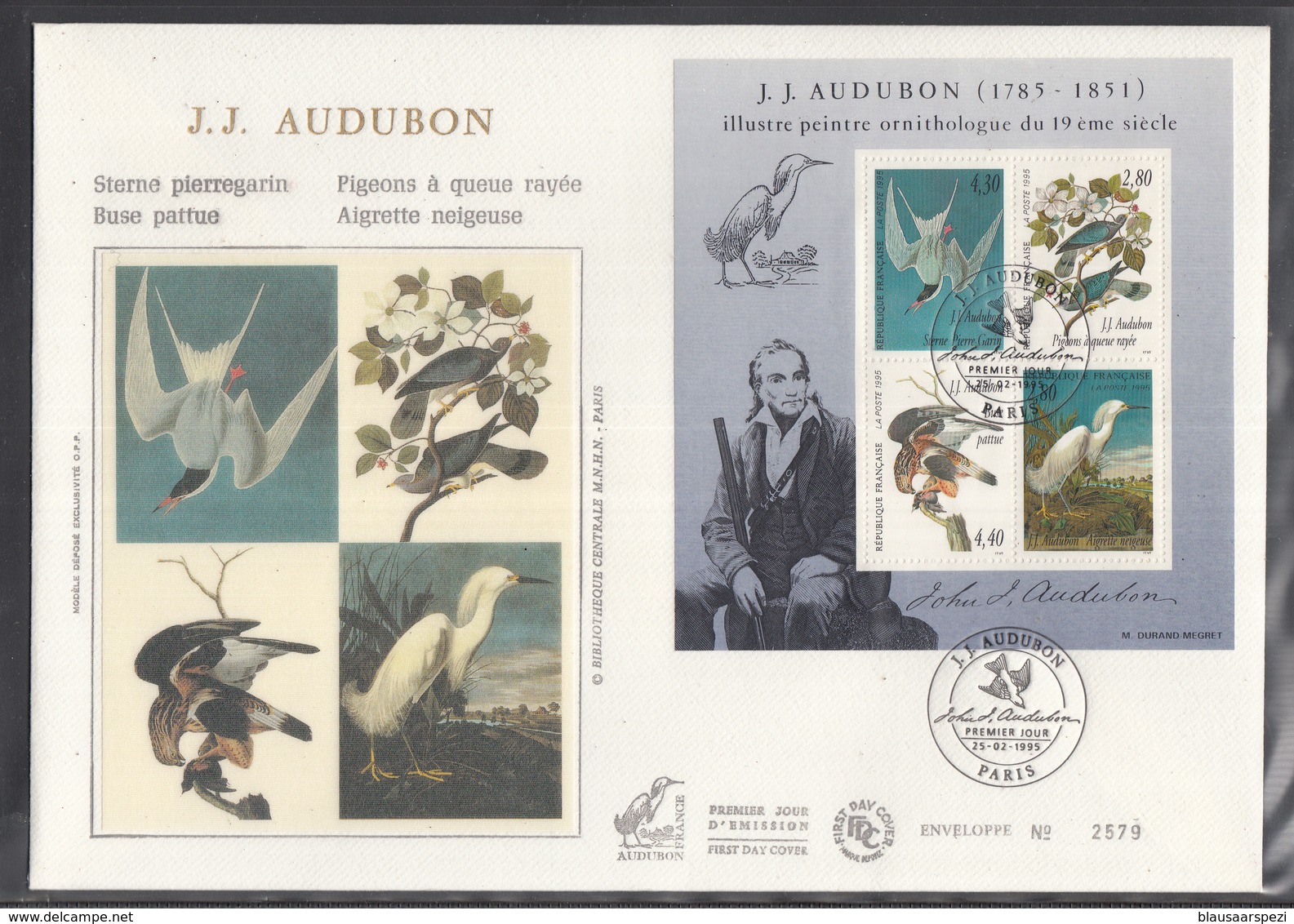 Beautiful Groß FDC 1995 Frankreich France : J. J. AUDUBON Vogelzeichnungen - 1990-1999