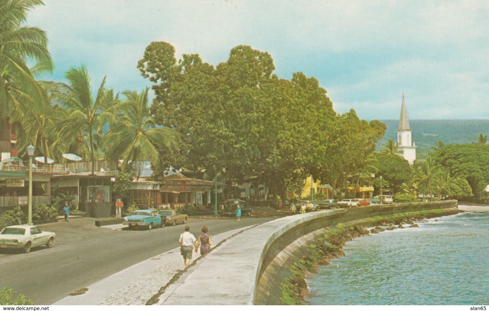 Kona Hawaii, Alii Drive Street Scene Along Water, Ford Mustang Auto, C1960s Vintage Postcard - Big Island Of Hawaii