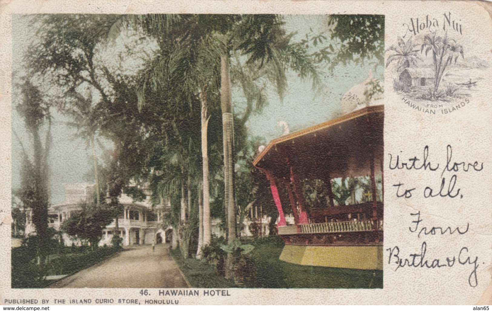 Honolulu Hawaii, Hawaiian Hotel, 'Aloha Nui' #46 Island Curio Store C1900s Vintage Postcard - Honolulu