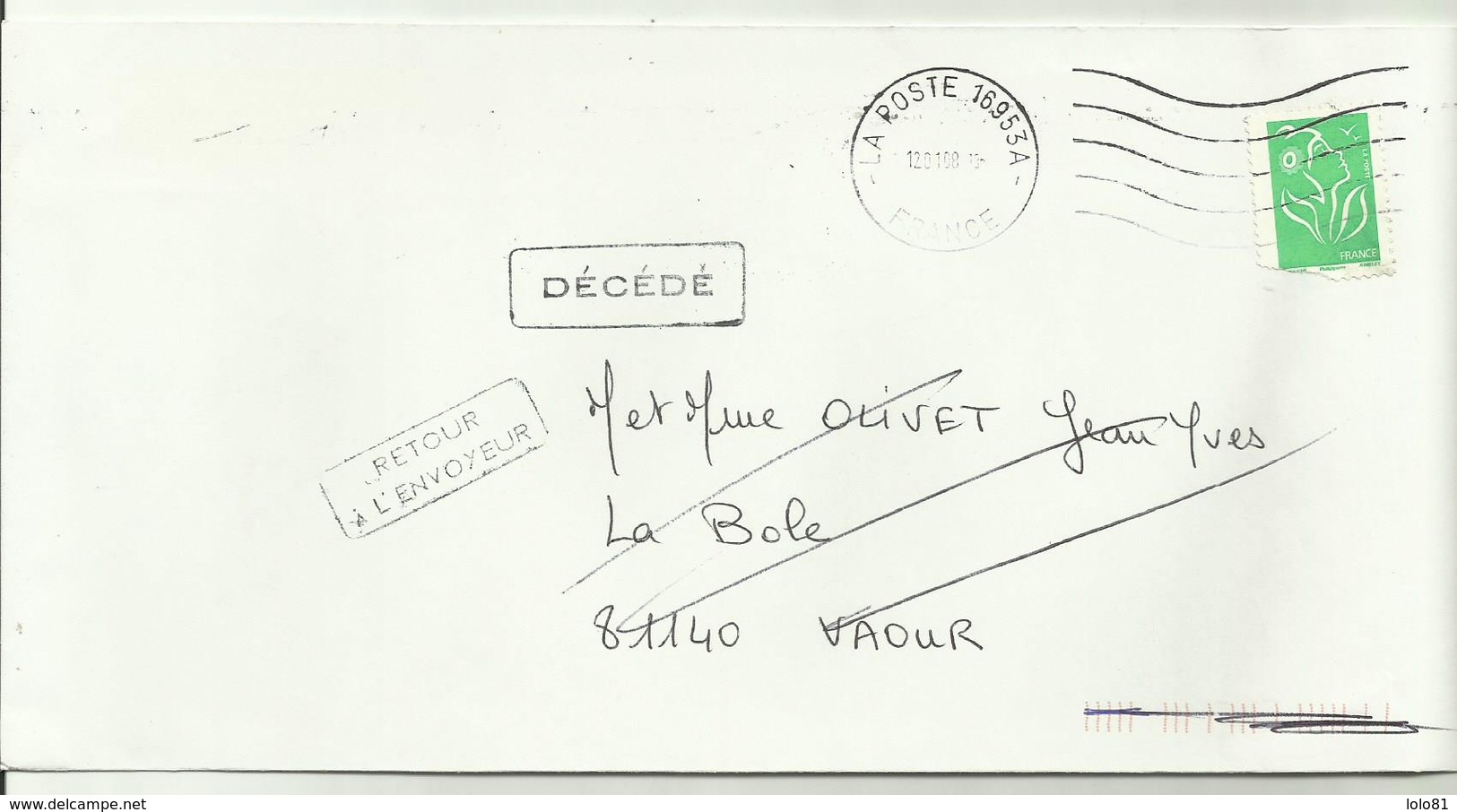 Lettre Retour à L'envoyeur DECEDE 1998 - 1961-....