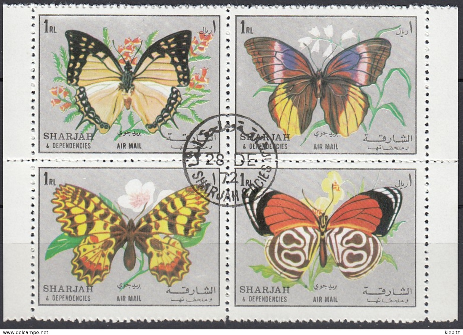 Sharjah 1972 Schmetterlinge, Butterflies - MiNr: 1304-1307 4er Block  Used - Schmetterlinge