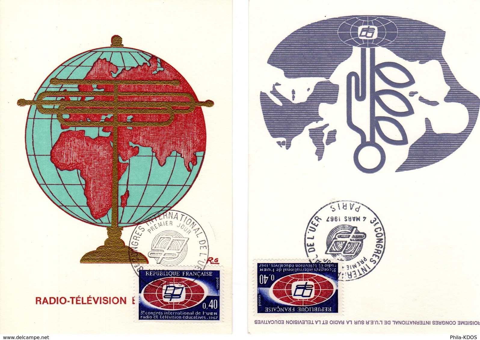 &#9989; Lot " UNION EUROPEENNE DE RADIODIFFUSION " Sur 2 Cartes Maximum De 1967 Diverses éditions N° YT 1515. TB état CM - Collections, Lots & Séries