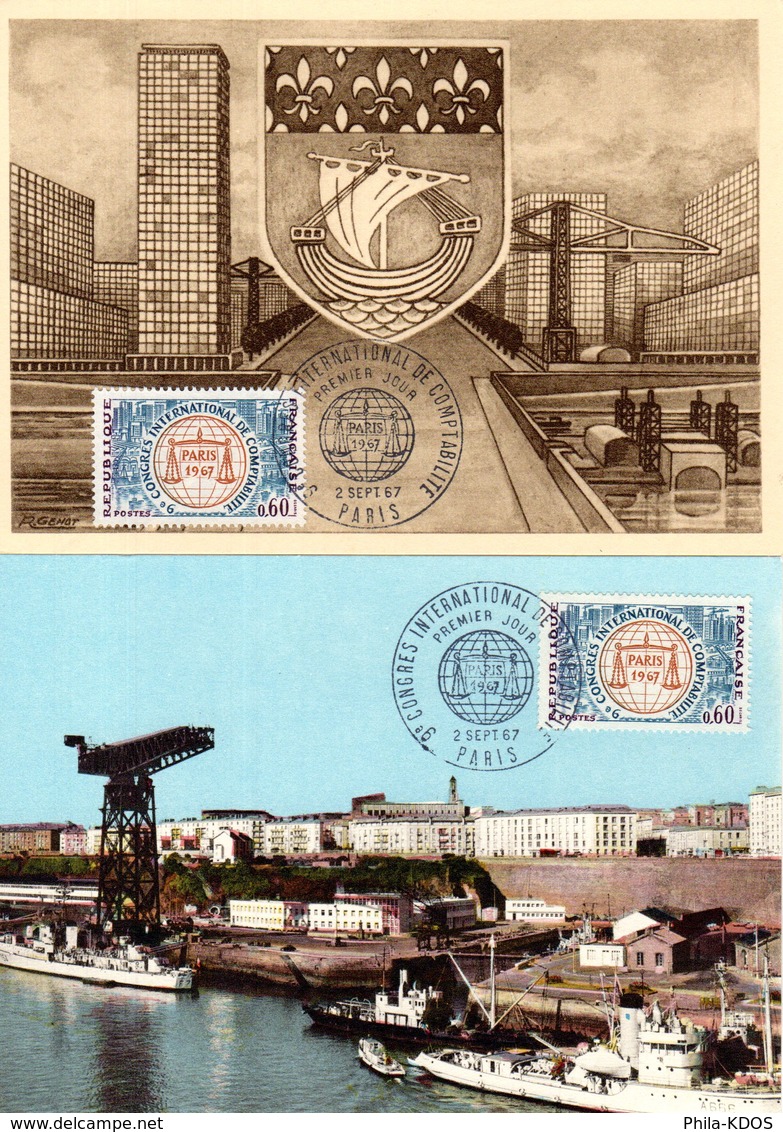 Lot " CONGRES INTERNATIONAL DE COMPTABILITE " Sur 2 Cartes Maximum De 1967. N° YT 1529. TB état CM - Verzamelingen & Reeksen