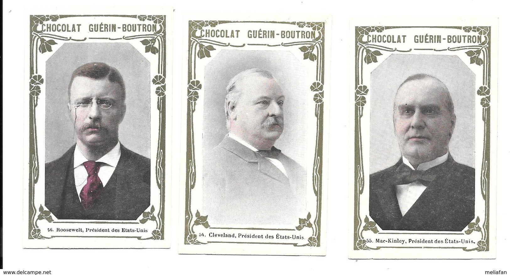 BX16 - GUERIN BOUTRON CHCOLATE CARDS - PRESIDENT THEODORE ROOSEVELT - GROVER CLEVELAND - WILLIAM MAC KINLEY - Guerin Boutron