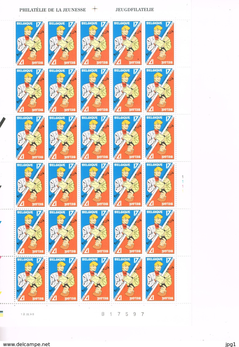 BELGIQUE RIC HOCHET : Feuille De 30 Timbres Neuve. 1998 - Bandes Dessinées