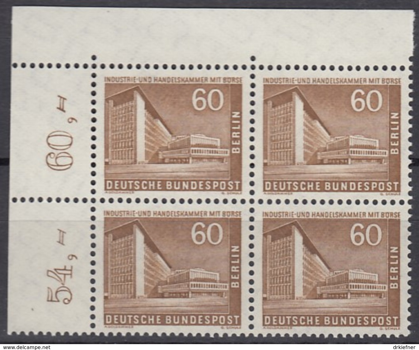 BERLIN  Mi.Nr. 151 W, 4erBlock Eckrand Oben Rechts, Postfrisch **, Berliner Stadtbilder 1956 - Unused Stamps