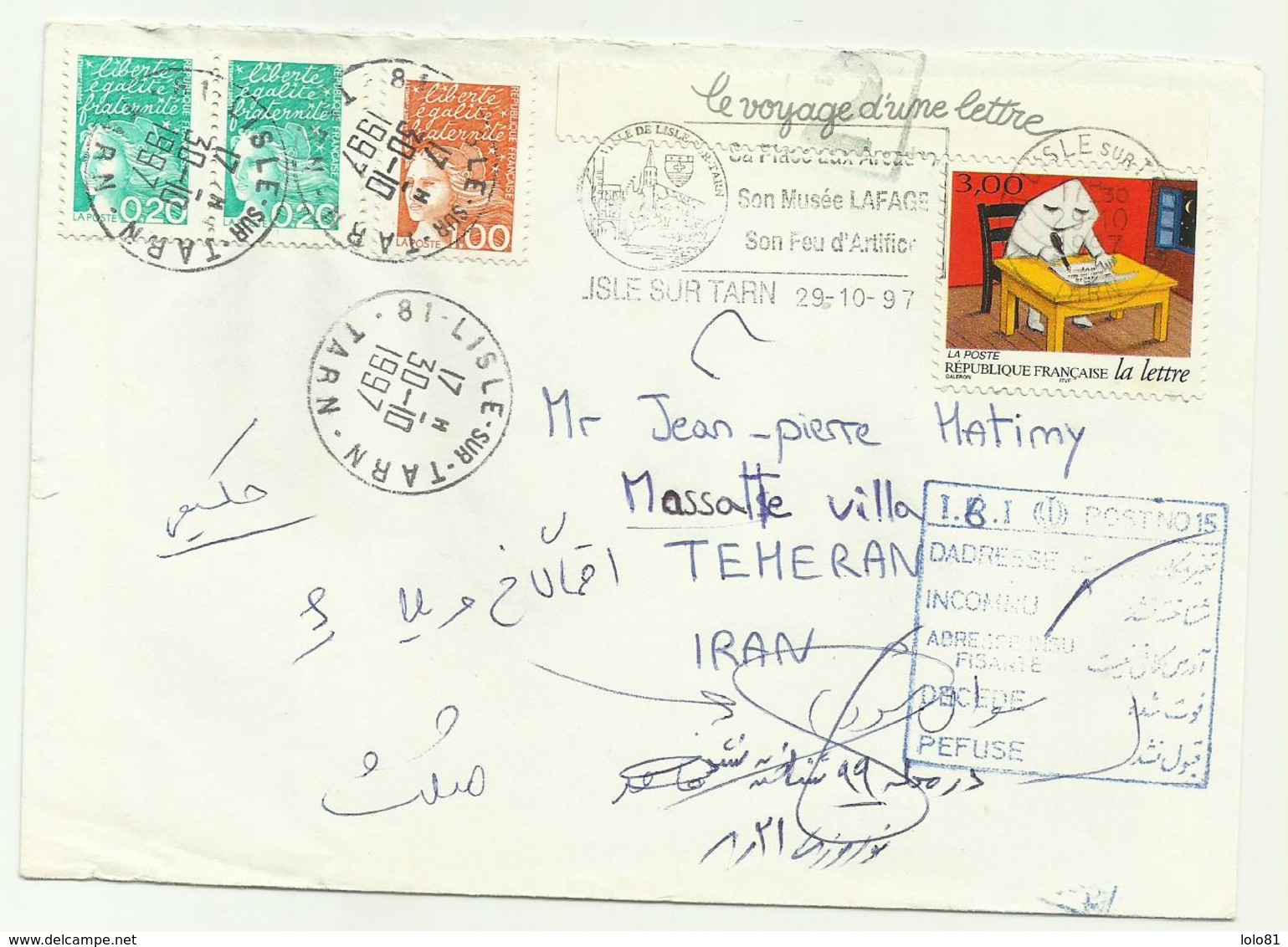 Lettre Lisle Sur Tarn Pour L'Iran 1997 - 1961-....